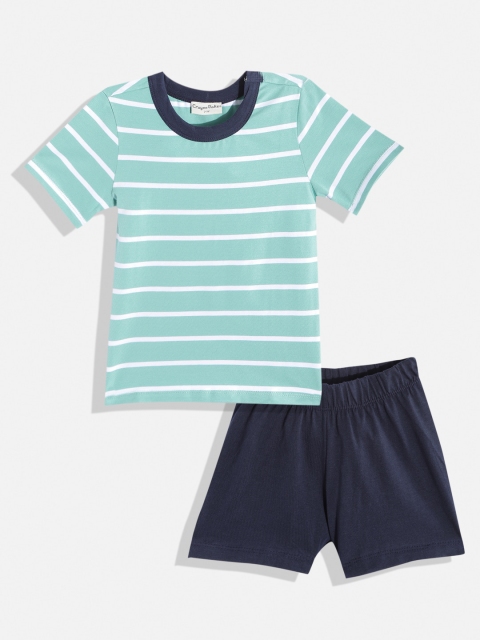 

CrayonFlakes Boys Blue & White Striped T-shirt with Shorts