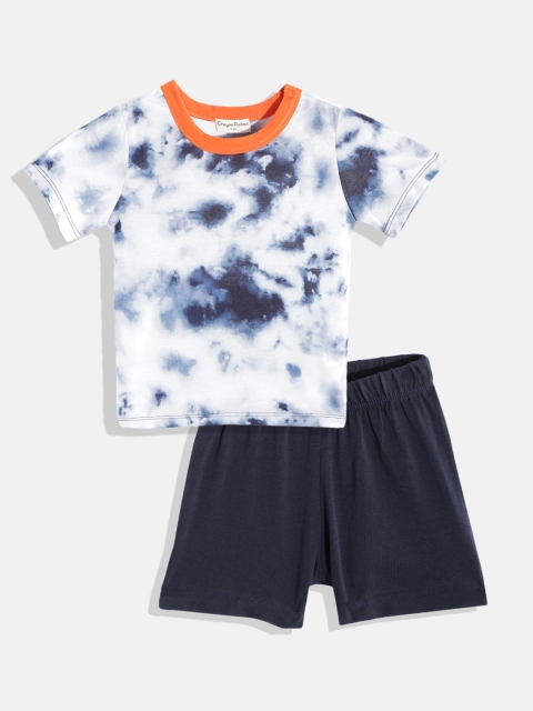 

CrayonFlakes Boys White & Navy Blue Dyed T-shirt with Shorts