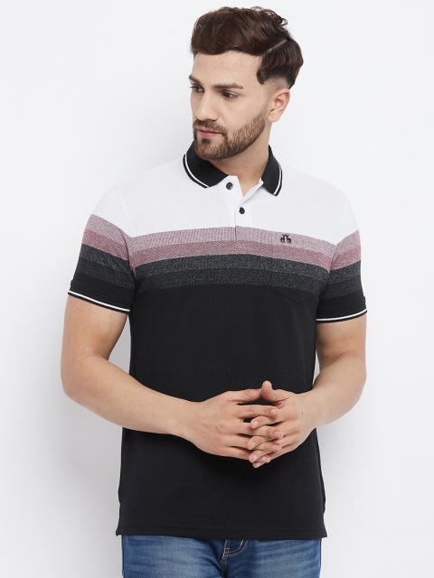 

98 Degree North Men Black & Grey Colourblocked Polo Collar T-shirt