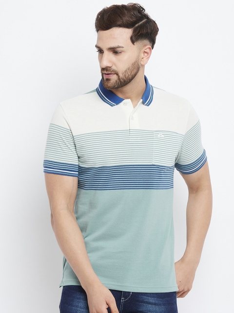 

98 Degree North Men Green & Blue Colourblocked Polo Collar T-shirt