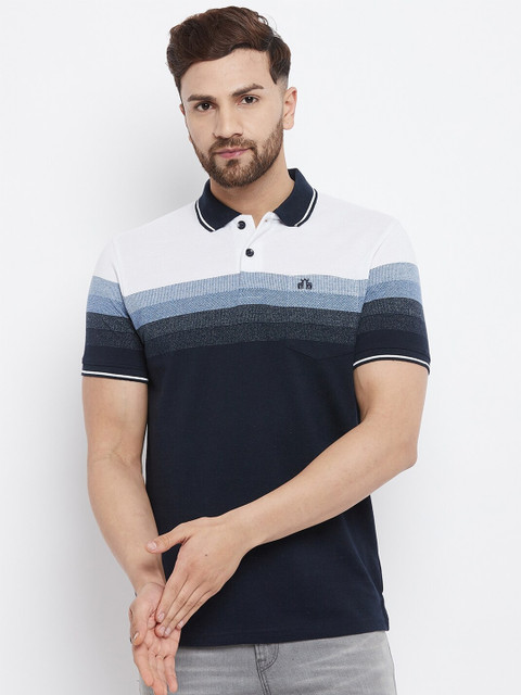 

98 Degree North Men Navy Blue & White Colourblocked Polo Collar T-shirt