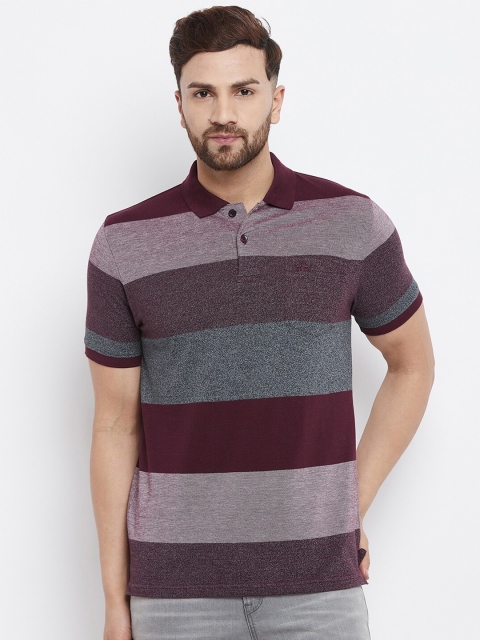 

98 Degree North Men Burgundy Striped Polo Collar Regular-Fit T-shirt