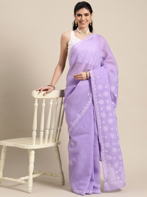 

ADA Lavender & White Chikankari Embroidered Saree