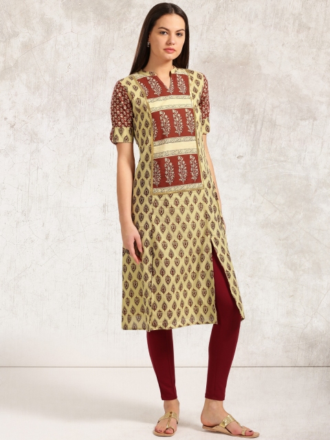 

Anouk Women Beige & Rust Red Printed A-Line Kurta