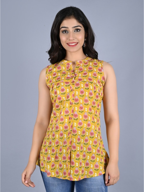 

KALINI Yellow & Pink Mandarin Collar Printed Tunic