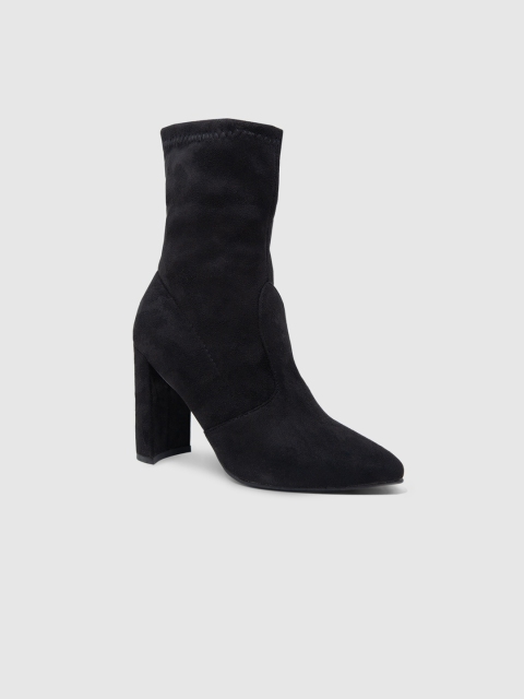 

LYKKEIN Black Suede High-Top Block Heeled Boots
