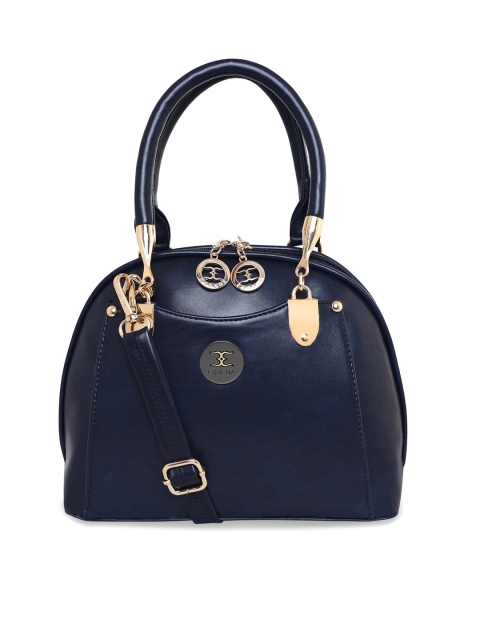 

ESBEDA Blue PU Structured Handheld Bag with Applique, Navy blue