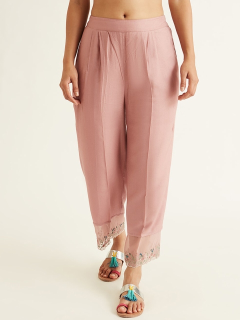 

Ancestry Women Pink Solid Pleated Trousers