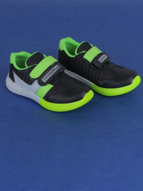 

FEETWELL SHOES Unisex Kids Green & Black Colourblocked Slip-On Sneakers