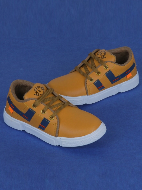 

FEETWELL SHOES Unisex Kids Tan Colourblocked Sneakers