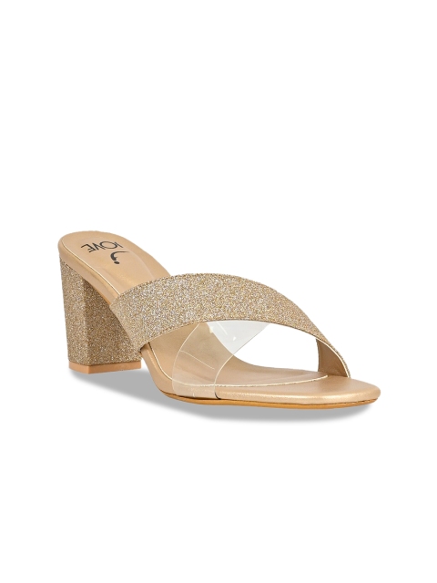 

Jove Gold-Toned & Transparent Embellished PU Party Block Sandals