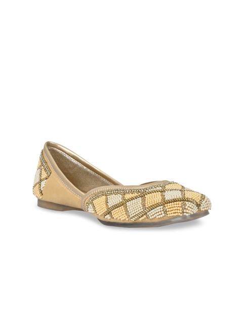 

Jove Women Gold-Toned Embellished Ethnic Mojaris Flats