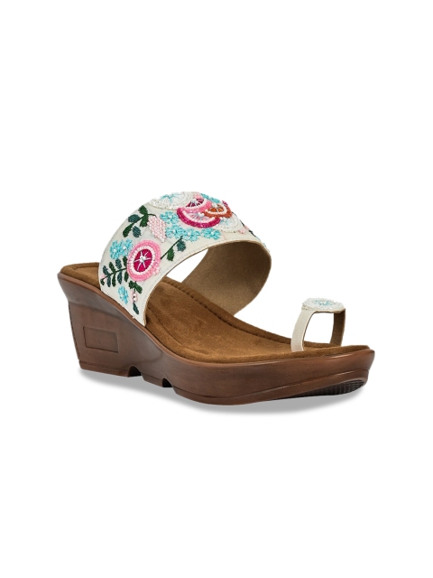 

Jove White & Pink Embellished Wedge Heels