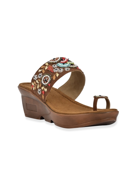 

Jove Brown Embellished PU Ethnic Wedge Sandals