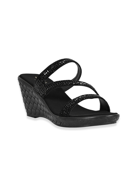 

Jove Black Embellished PU Party Wedge Heels