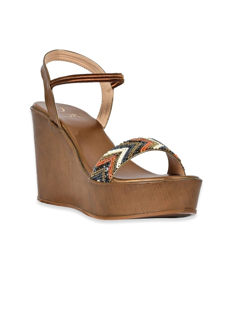 

Jove Brown & White Embellished Ethnic Wedges