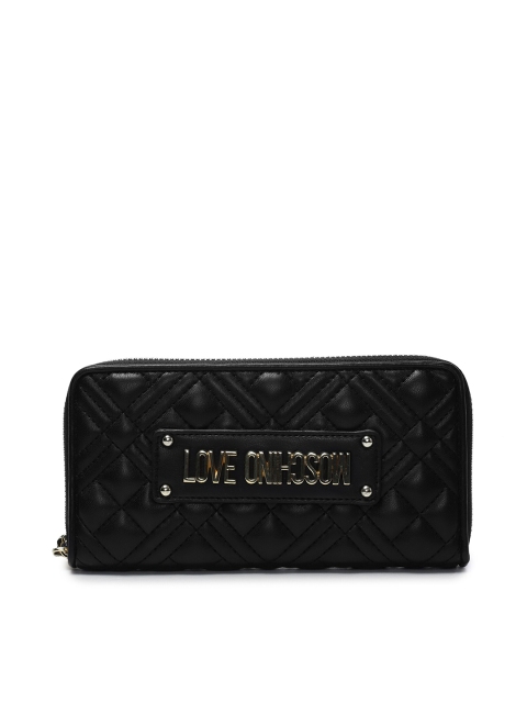 

LOVE MOSCHINO Women Black Quilted Leather Zip Around Wallet