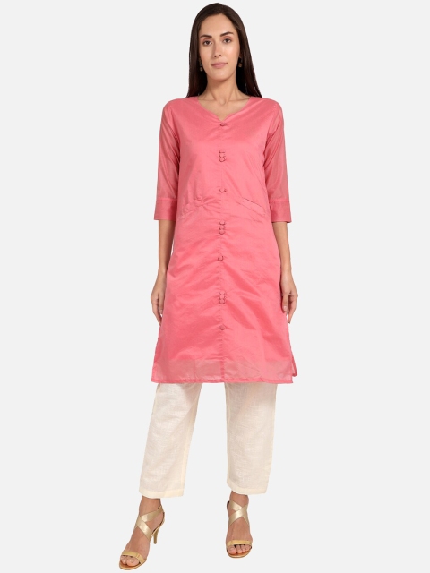

SALWAR STUDIO Women Pink Flared Sleeves Thread Work Kurta