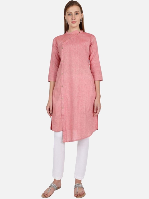 

SALWAR STUDIO Women Pink Cotton Straight Fit Angrakha Kurta