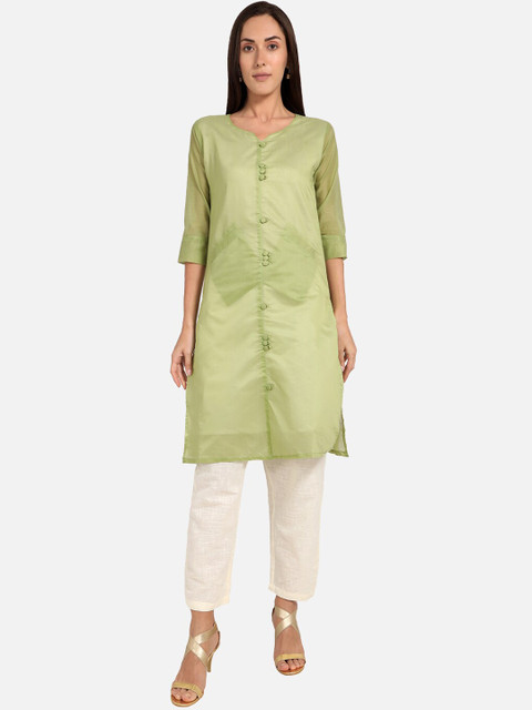 

SALWAR STUDIO Women Green Solid Knee-Length Kurta