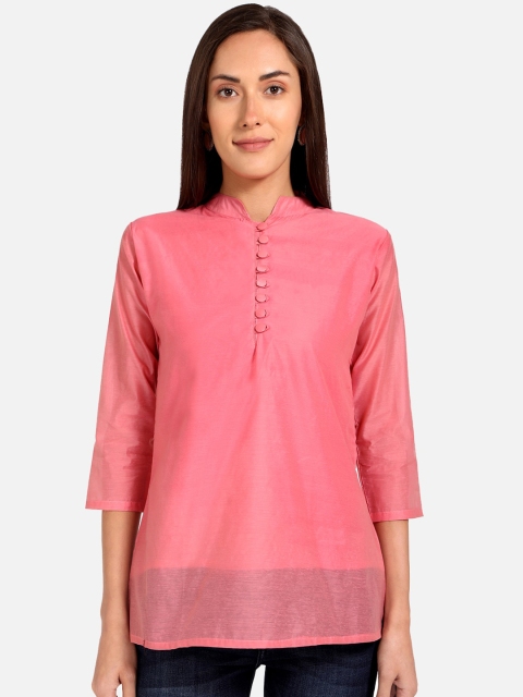 

SALWAR STUDIO Women Pink Solid Cotton Straight Kurta