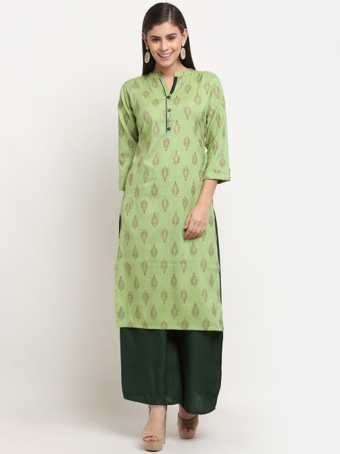 

Jinfo Women Green Ethnic Motifs Thread Work Floral Kurta
