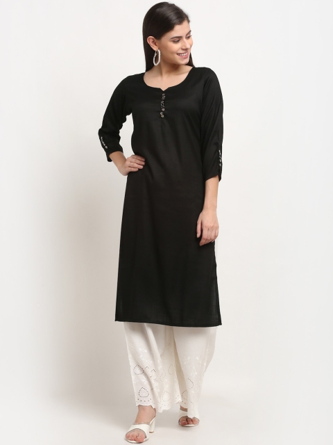 

Jinfo Women Black Solid Straight Kurta