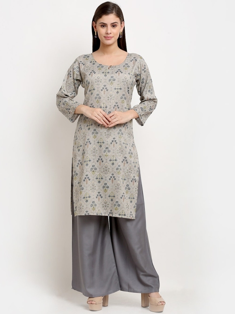 

Jinfo Women Grey Ethnic Motifs Printed Keyhole Neck Kurta
