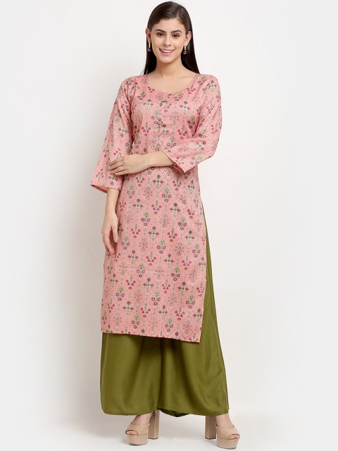 

Jinfo Women Peach-Coloured Ethnic Motifs Printed Floral Kurta