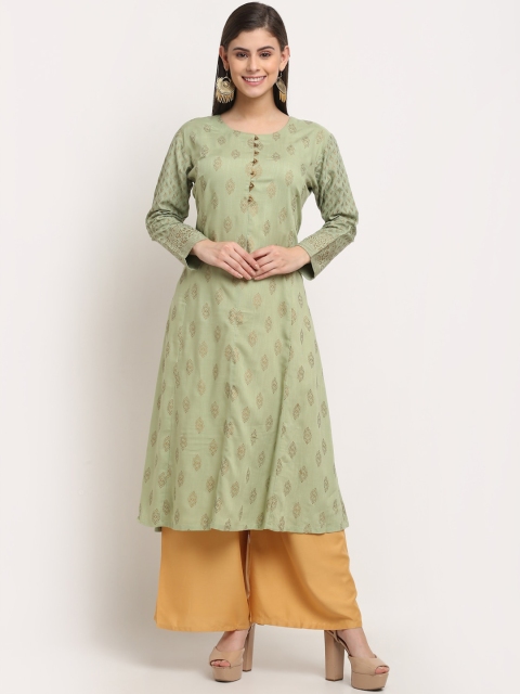 

Jinfo Women Green Ethnic Motifs Printed Block Print Kurta