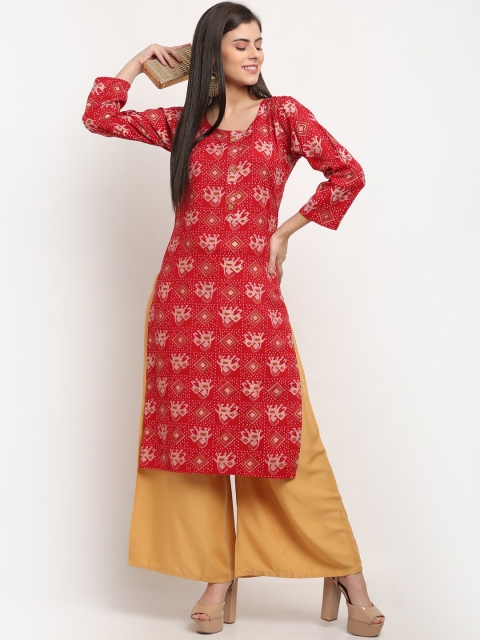 

Jinfo Women Red Ethnic Motifs Printed Block Print Kurta