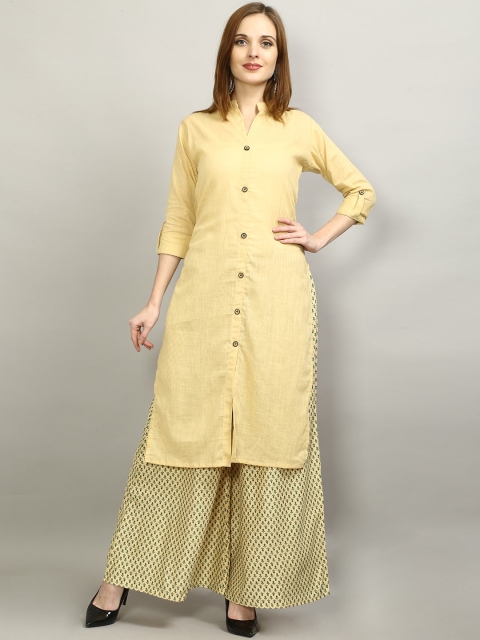 

Jinfo Women Beige Solid Mandarin Collar Cotton Kurta