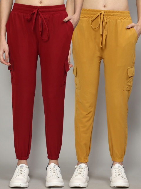 

GRACIT Women Maroon & Yellow Pack Of 2 Slim Fit Joggers Trousers
