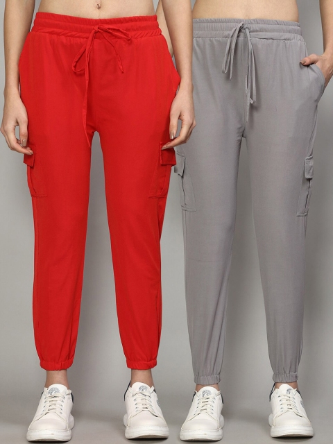 

GRACIT Women Set Of 2 Slim Fit Joggers, Red