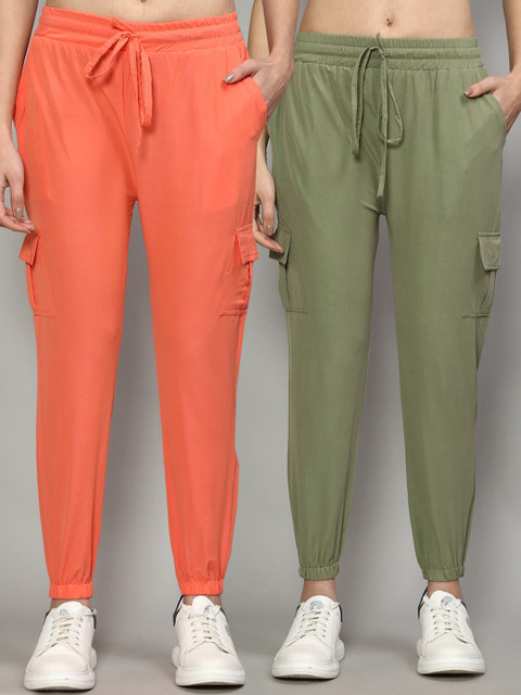 

GRACIT Women Pack of 2 Slim Fit Joggers Trousers, Peach