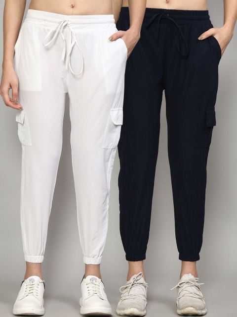 

GRACIT Pack of 2 Women White & Navy Blue Slim Fit Cargos