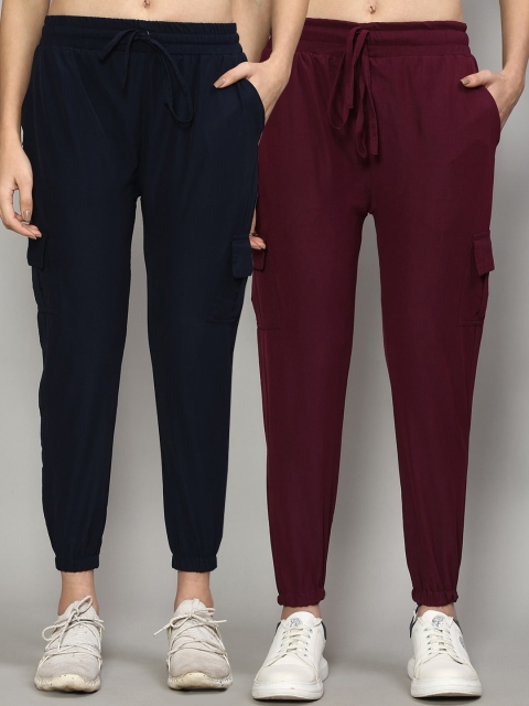 

GRACIT Women Pack of 2 Slim Fit Joggers, Navy blue