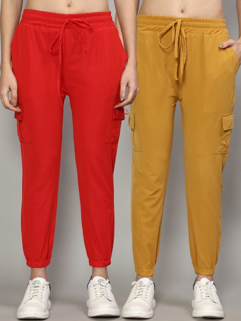 

GRACIT Women Pack of 2 Red & Mustard Solid Slim Fit Joggers