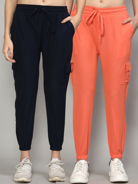

GRACIT Women Navy Blue & Peach-Coloured Pack Of 2 Slim Fit Joggers Trousers