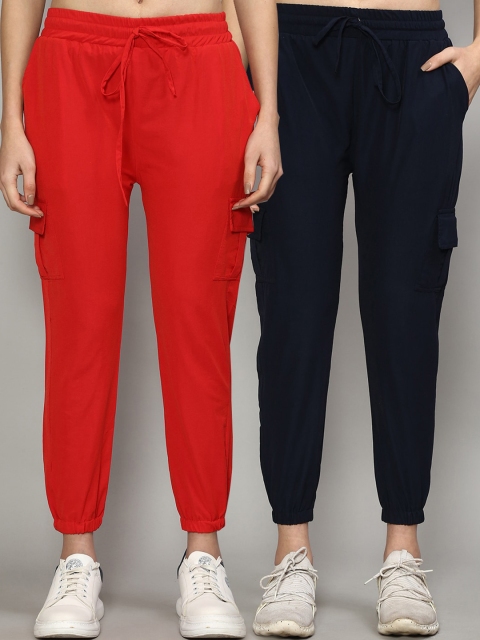 

GRACIT Women Set of 2 Slim Fit Cargos Trousers, Red