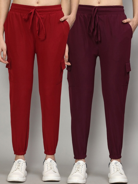 

GRACIT Women Pack of 2 Slim Fit Joggers Trousers, Maroon