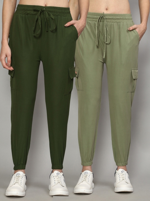 

GRACIT Women Green Solid Pack of 2 Slim Fit Joggers