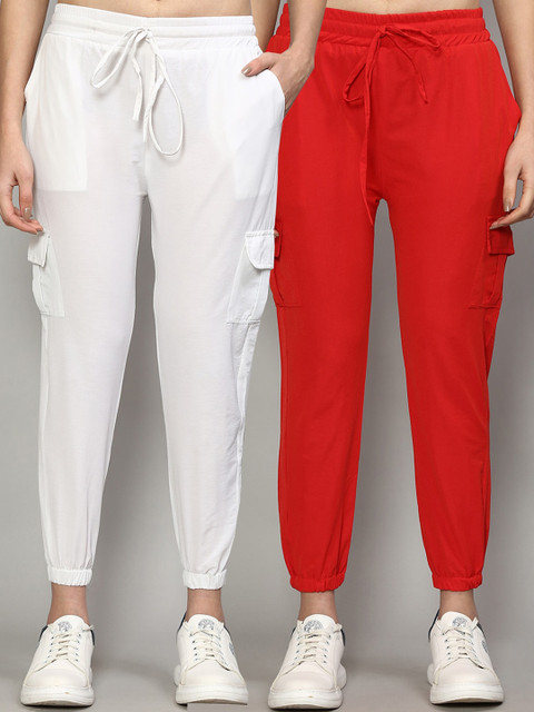 

GRACIT Women White & Red Pack Of 2 Slim Fit Joggers Trousers