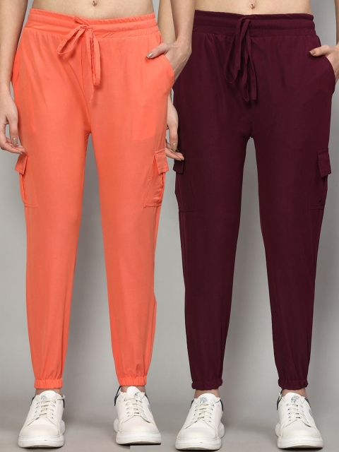 

GRACIT Women Set of 2 Slim Fit Cargos Trousers, Peach