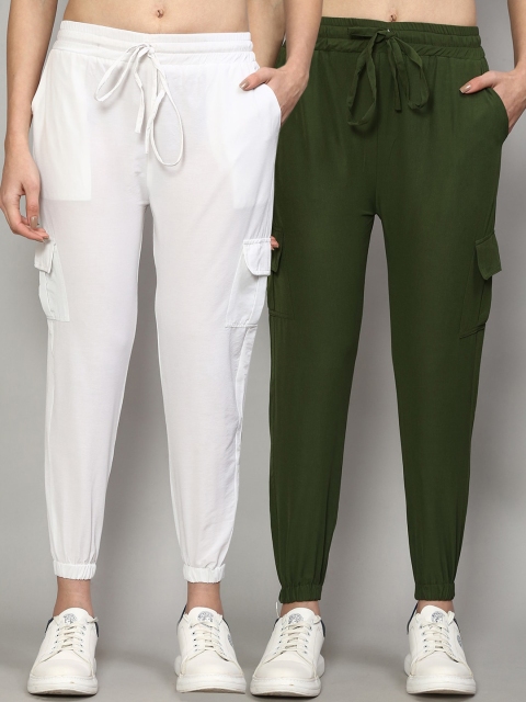 

GRACIT Women Set Of 2 Slim Fit Pleated Joggers, White