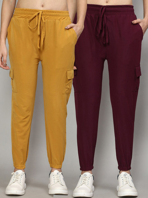 

GRACIT Women Set of 2 Slim Fit Cargos Trousers, Mustard