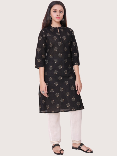 

ZRI Women Black Ethnic Motifs Printed Pure Cotton Kurta with Trouser