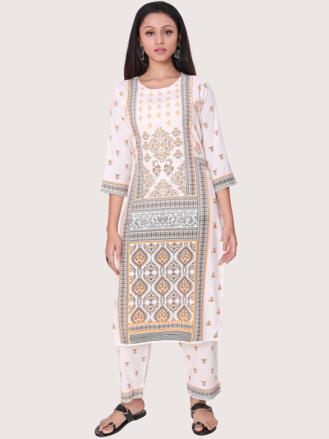 

ZRI Women Off White Ethnic Motifs Printed Kurta with Churidar