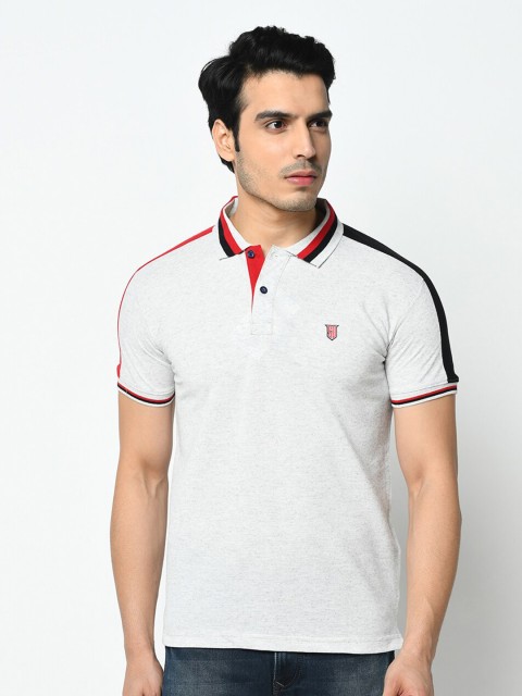 

Duke Men White Polo Collar Slim Fit Cotton T-shirt