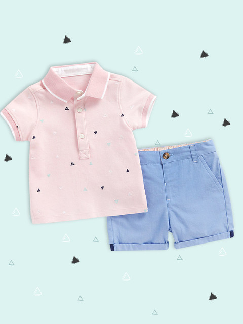 

mothercare Boys Pink & Blue Printed Pure Cotton T-shirt with Shorts